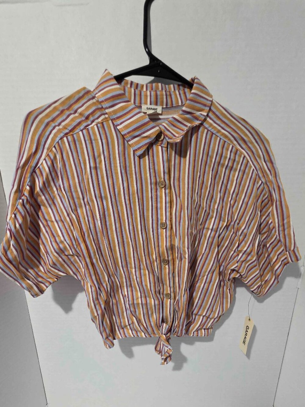 Garage NWT Linen Knot Front Crop Top Shirt Multicolor Stripe Size M